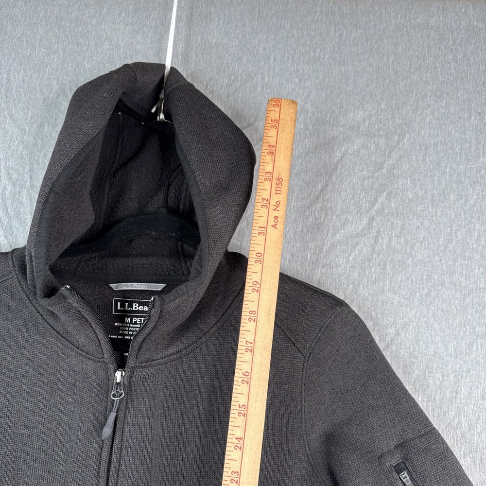 LL Bean Hoodie Sweatshirt Womens Medium Black Waffle Fleece Full Zip Jacket - Picture 4 of 7